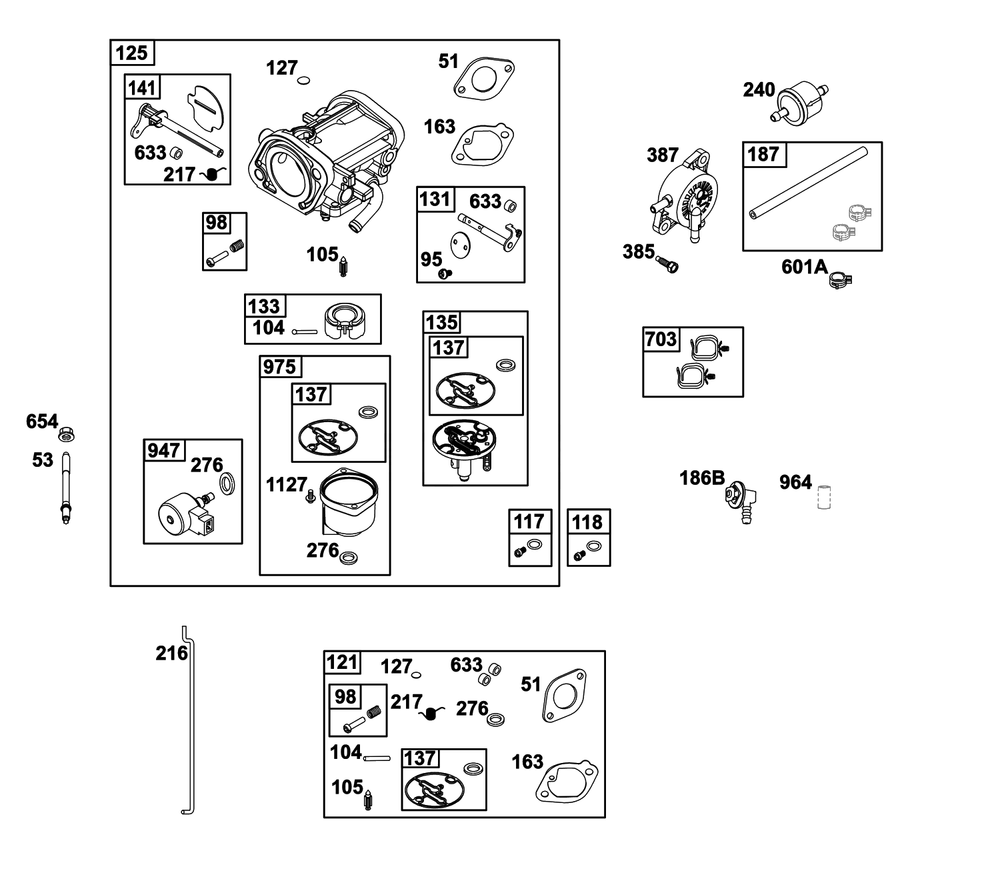 Carburetor And Fuel Supply Group Diagram and Parts List for 40N877-0031-B5  Briggs and Stratton Engine